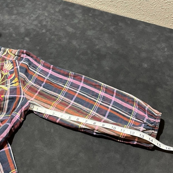 Johnny Was Womens Rosalva Paris Effortless Blouse Plaid Top Tunic Embroidered - Picture 6 of 10